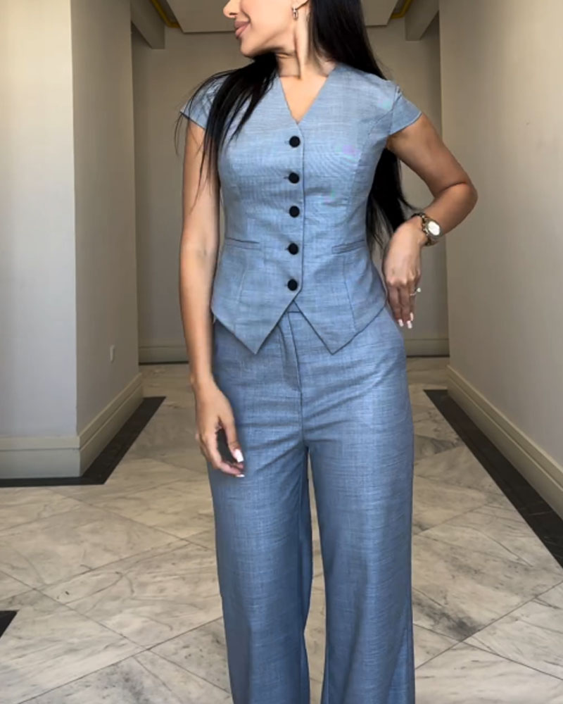 Julie – Set Top cu Decolteu în V și Pantalon Asortat