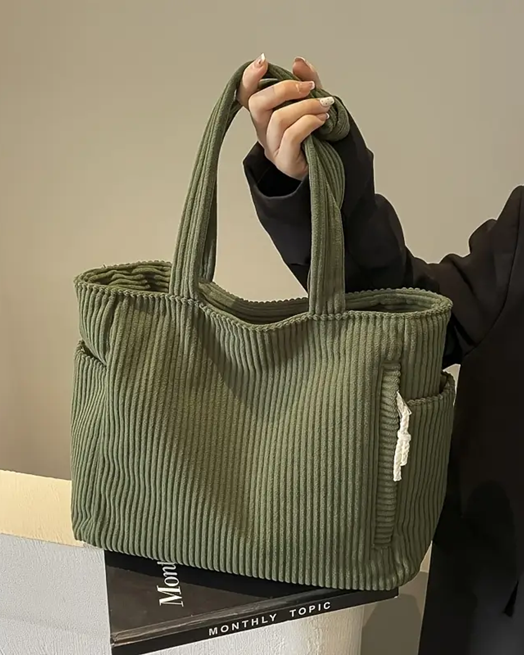 Tilda – Geantă de umăr ribbed cu detaliu din sfoară