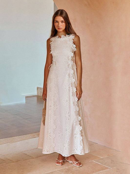 Nadia - Rochie lungă rafinată cu detalii decupate și laterale legate