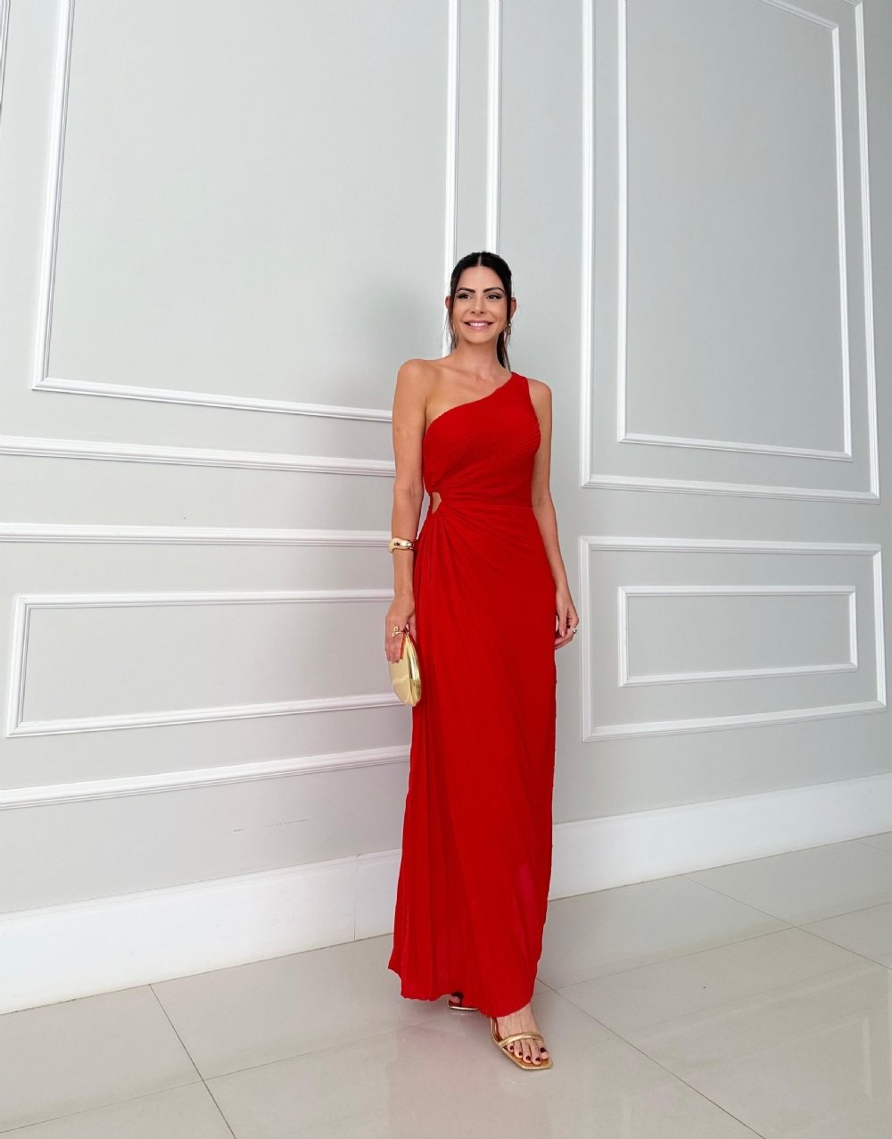 Fanny - Rochie lungă asimetrică pliată cu decupaj