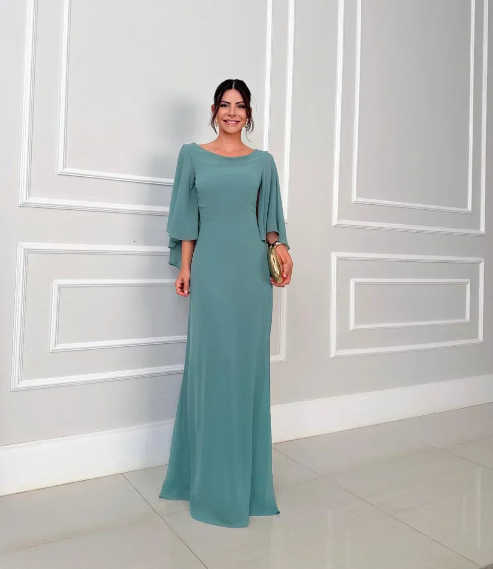Claire - Rochie lungă cu mâneci din voal elegant