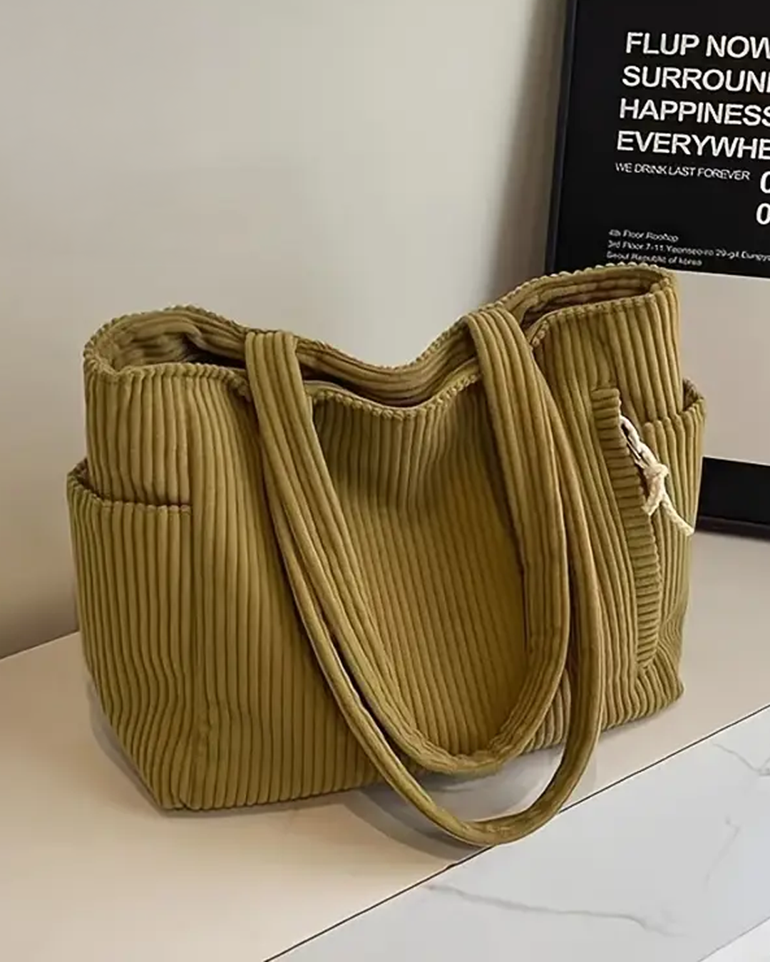 Tilda – Geantă de umăr ribbed cu detaliu din sfoară