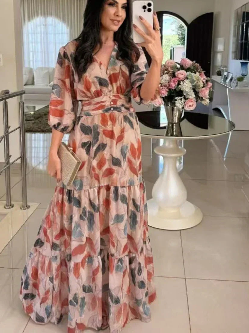 Lauriane – Rochie lungă cu flori, cu croi confortabil pentru zile elegante