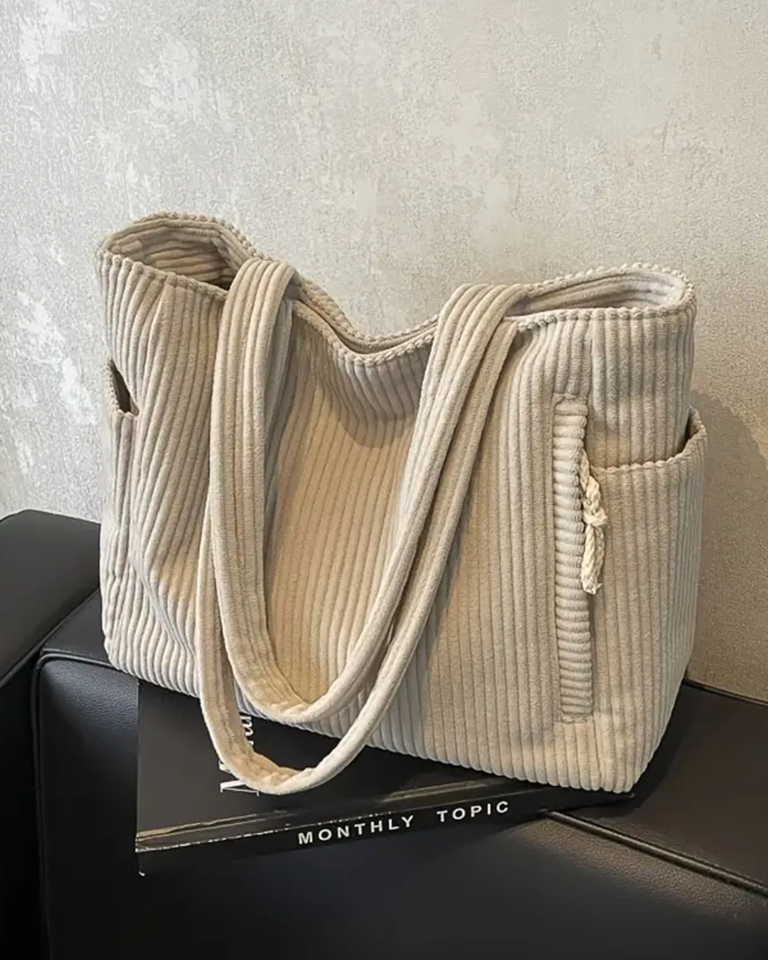 Tilda – Geantă de umăr ribbed cu detaliu din sfoară