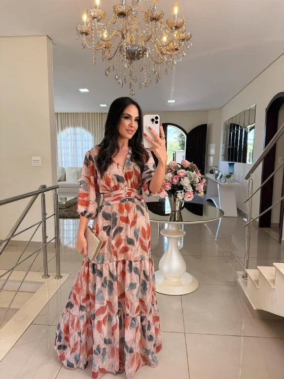 Lauriane – Rochie lungă cu flori, cu croi confortabil pentru zile elegante