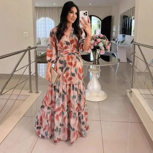Lauriane – Rochie lungă cu flori, cu croi confortabil pentru zile elegante