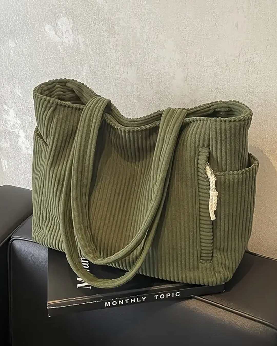 Tilda – Geantă de umăr ribbed cu detaliu din sfoară