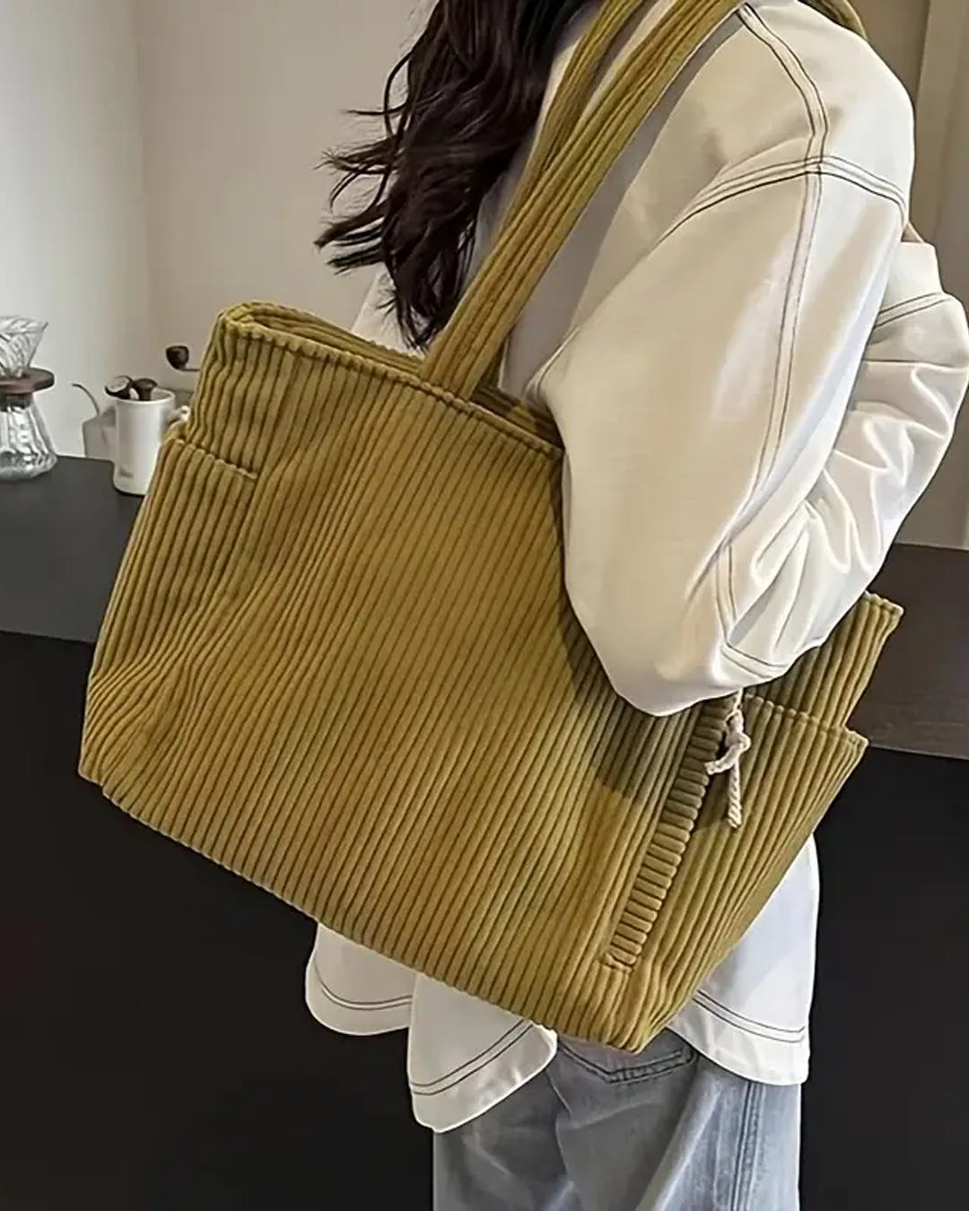 Tilda – Geantă de umăr ribbed cu detaliu din sfoară