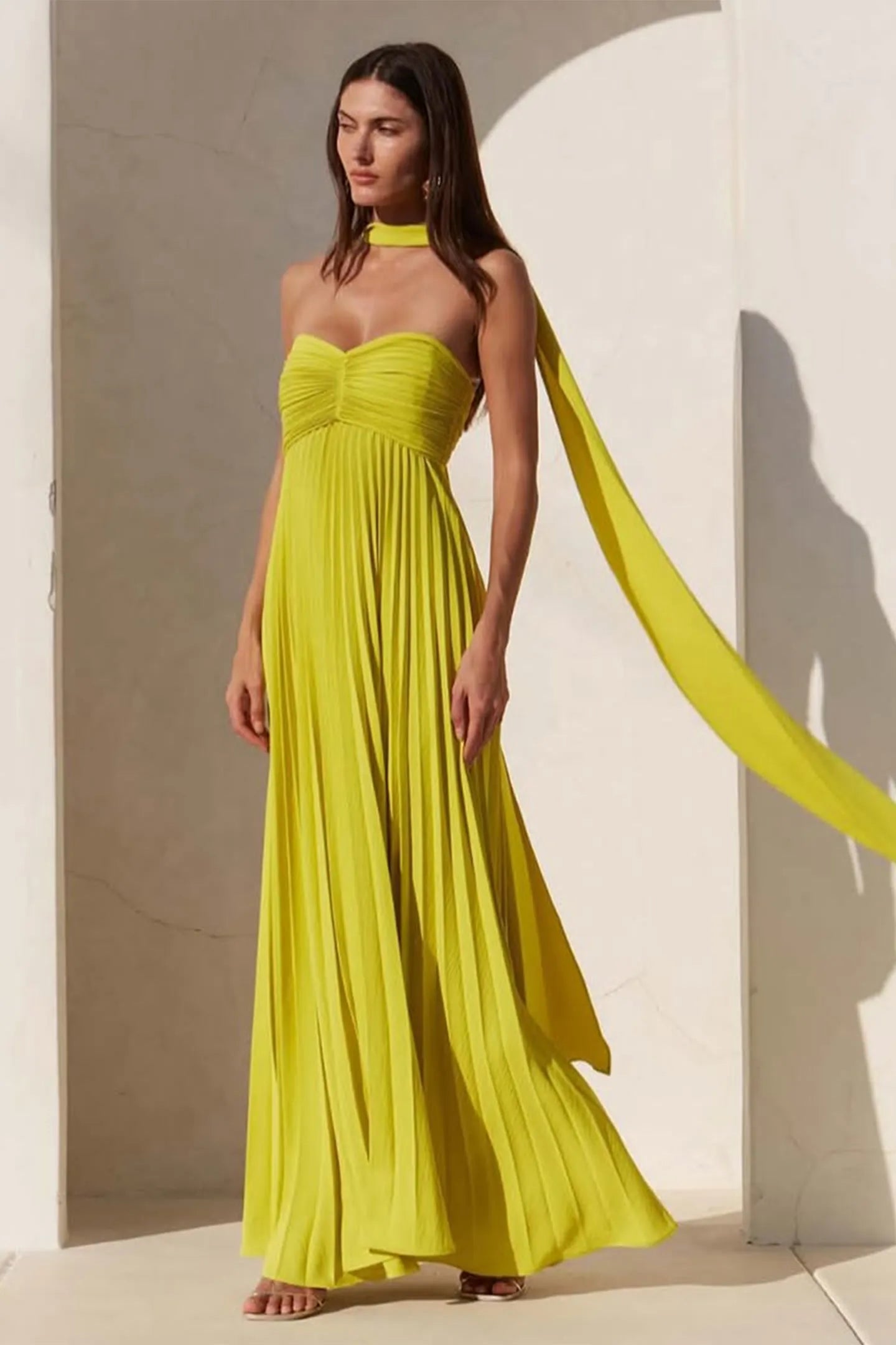 Isavelle – Rochie Lungă Plisată Fără Bretele