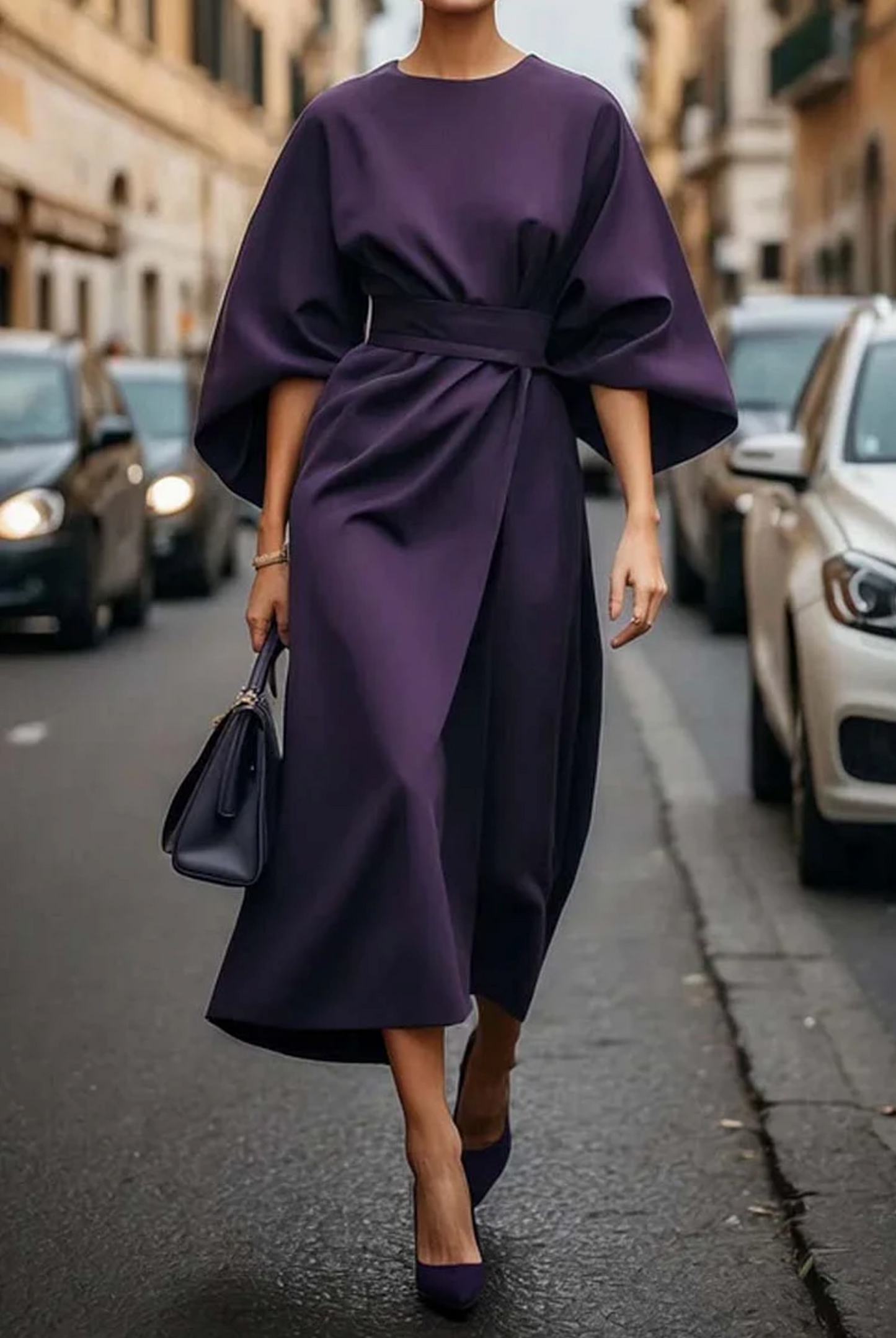 Luciana - Rochie Elegantă cu Mâneci Lanternă