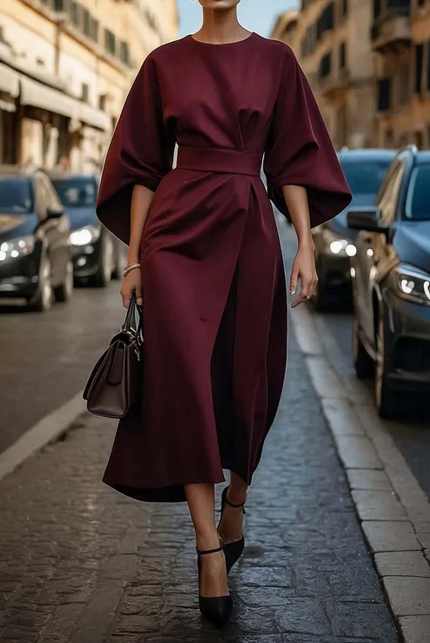 Luciana - Rochie Elegantă cu Mâneci Lanternă