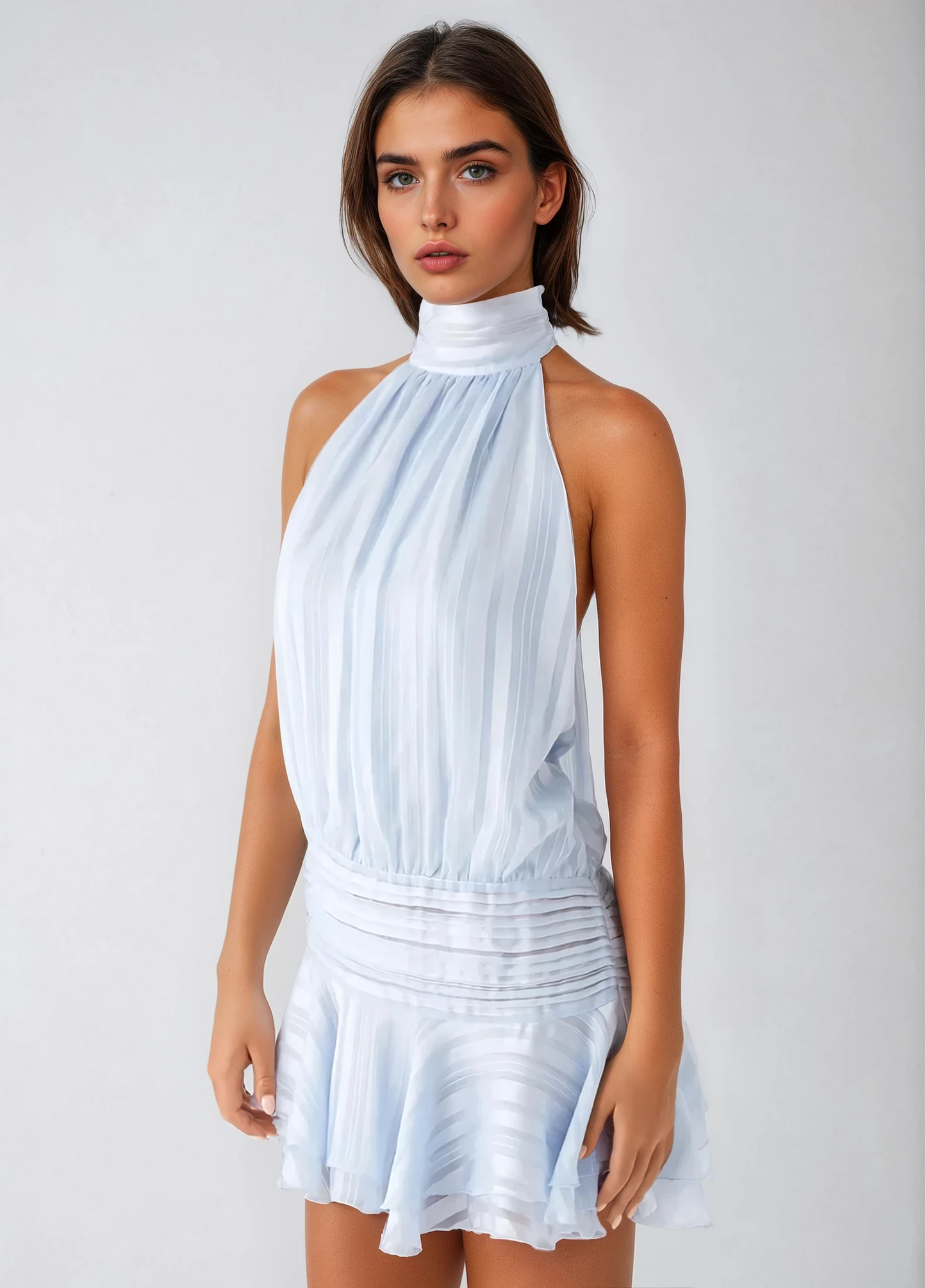 Roselyn – Rochie scurtă din chiffon cu talie perlata