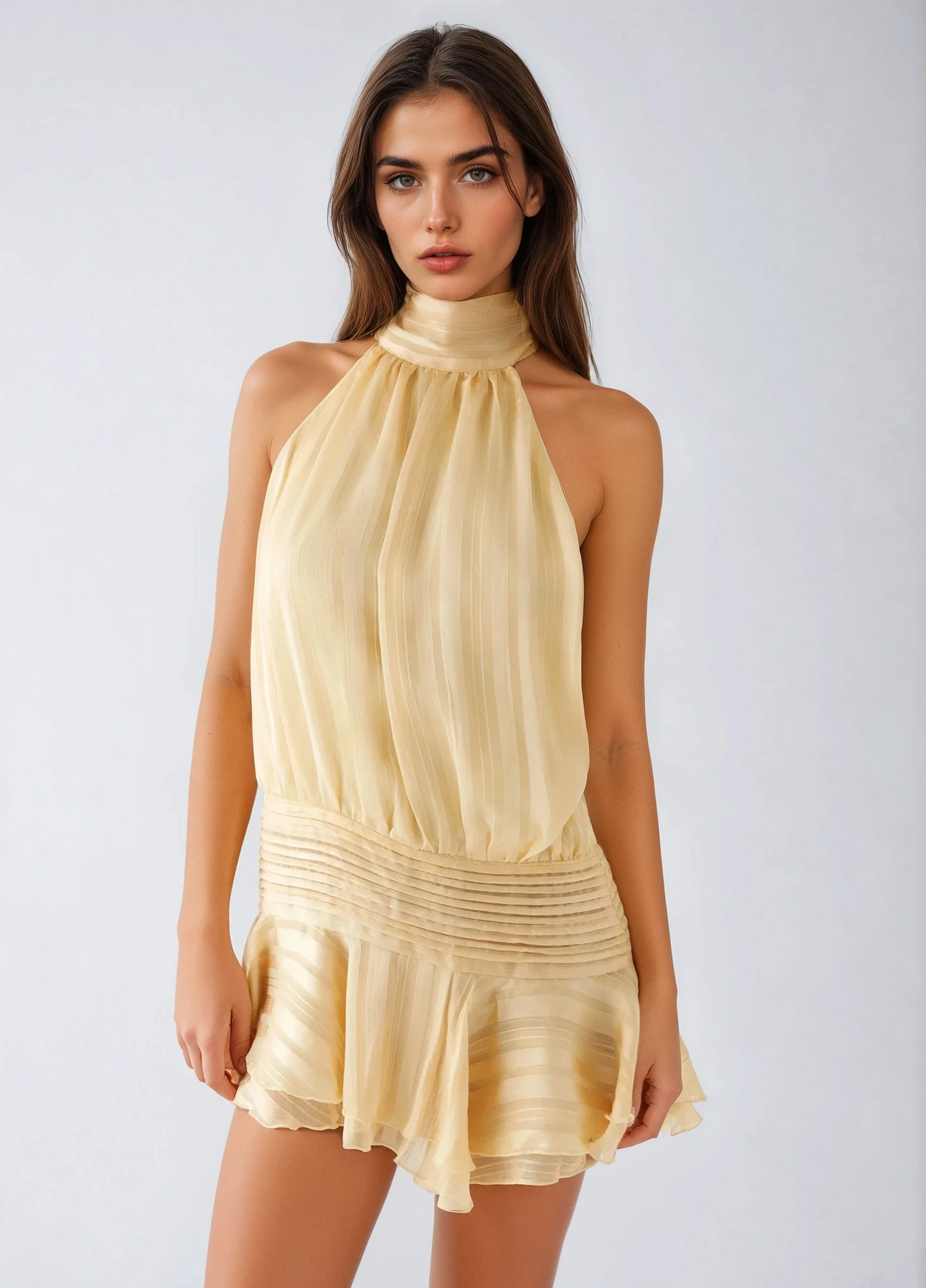 Roselyn – Rochie scurtă din chiffon cu talie perlata