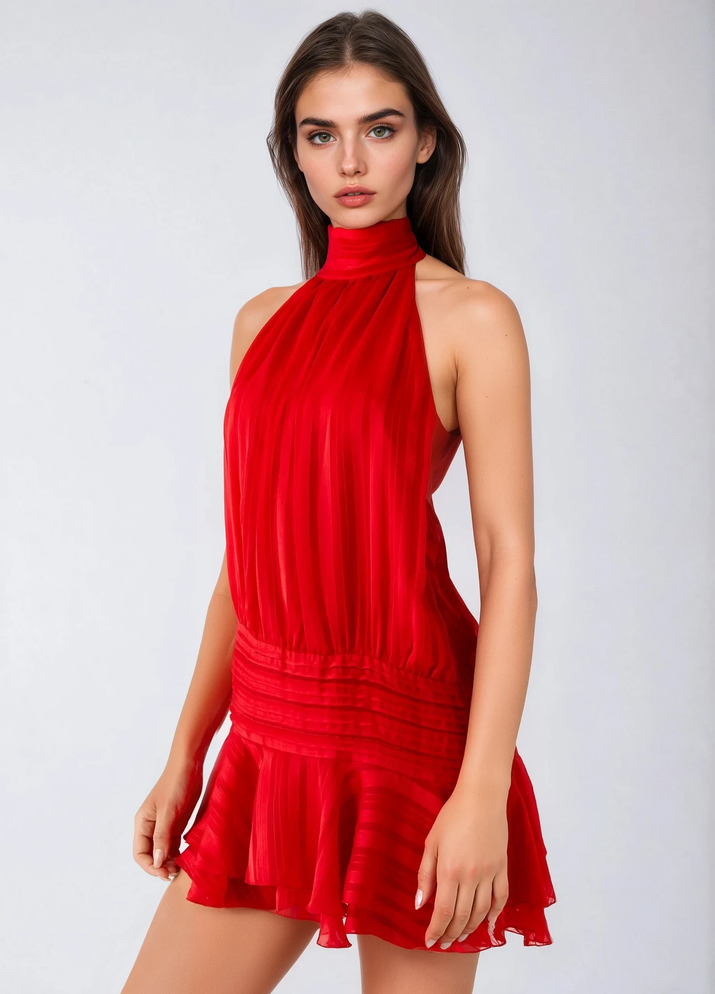 Roselyn – Rochie scurtă din chiffon cu talie perlata