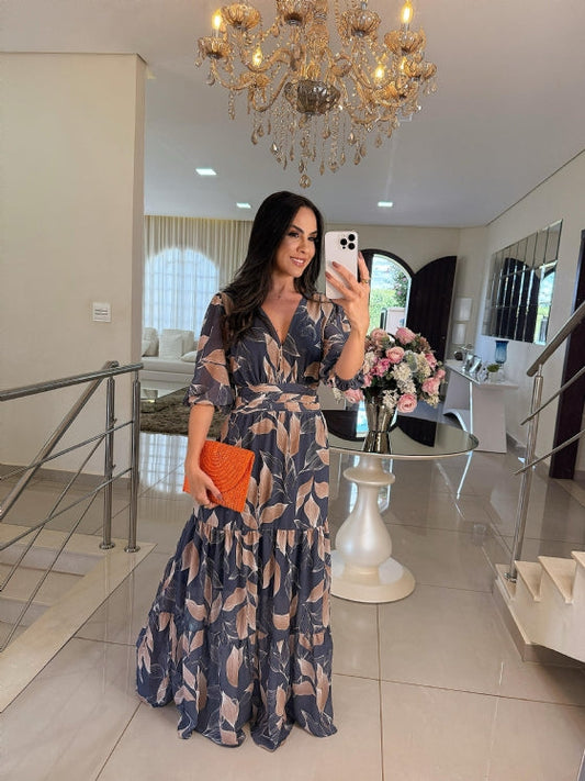 Lauriane – Rochie lungă cu flori, cu croi confortabil pentru zile elegante