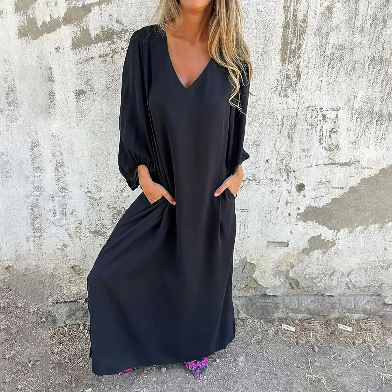 Roze™ | Rochie lungă în stil boem cu buzunare