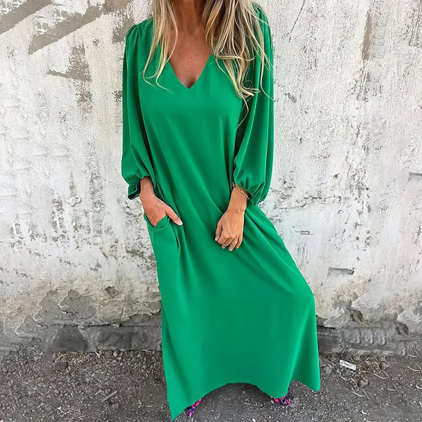 Roze™ | Rochie lungă în stil boem cu buzunare