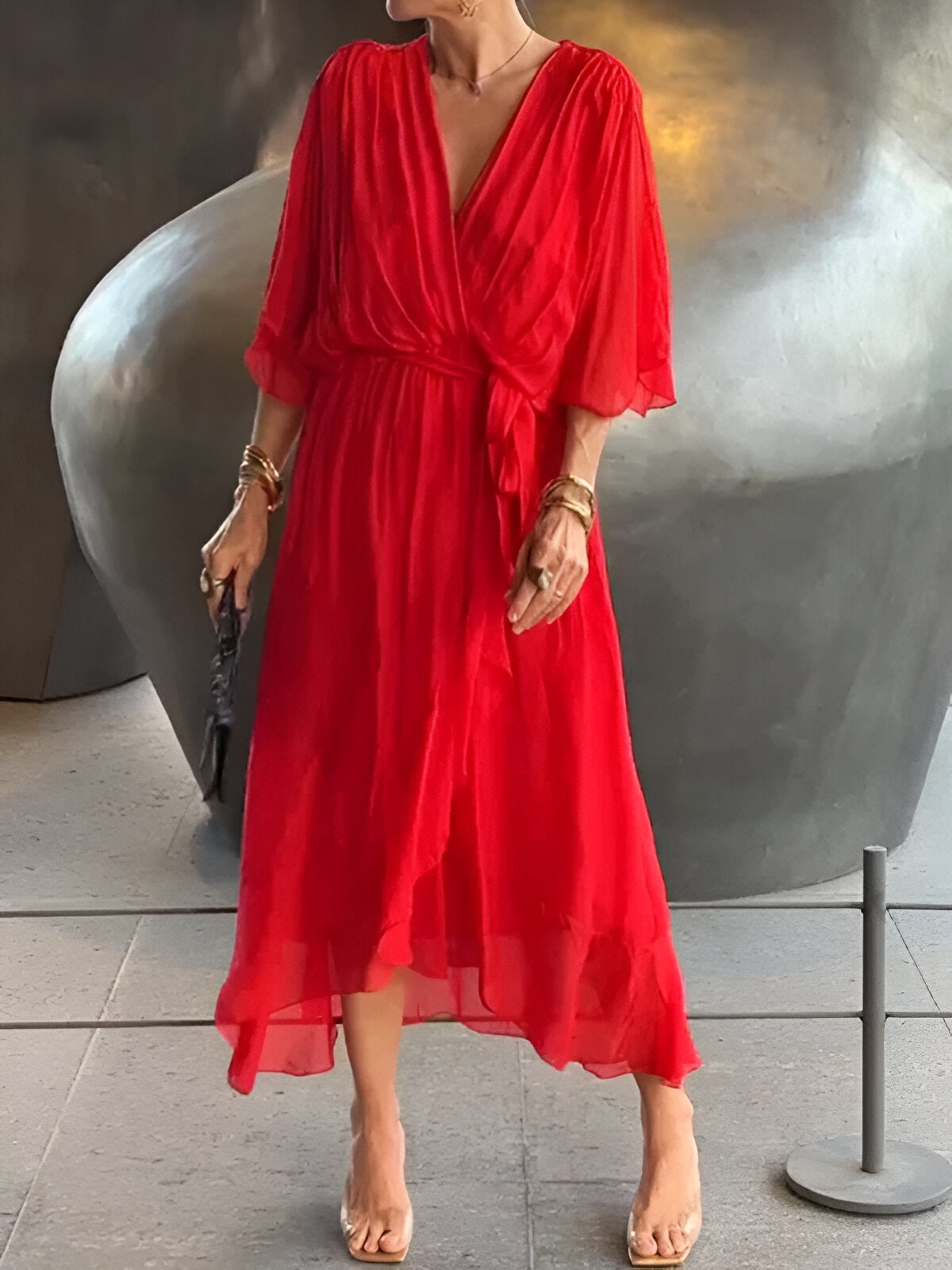 Monica - Rochie din chiffon cu decolteu în V