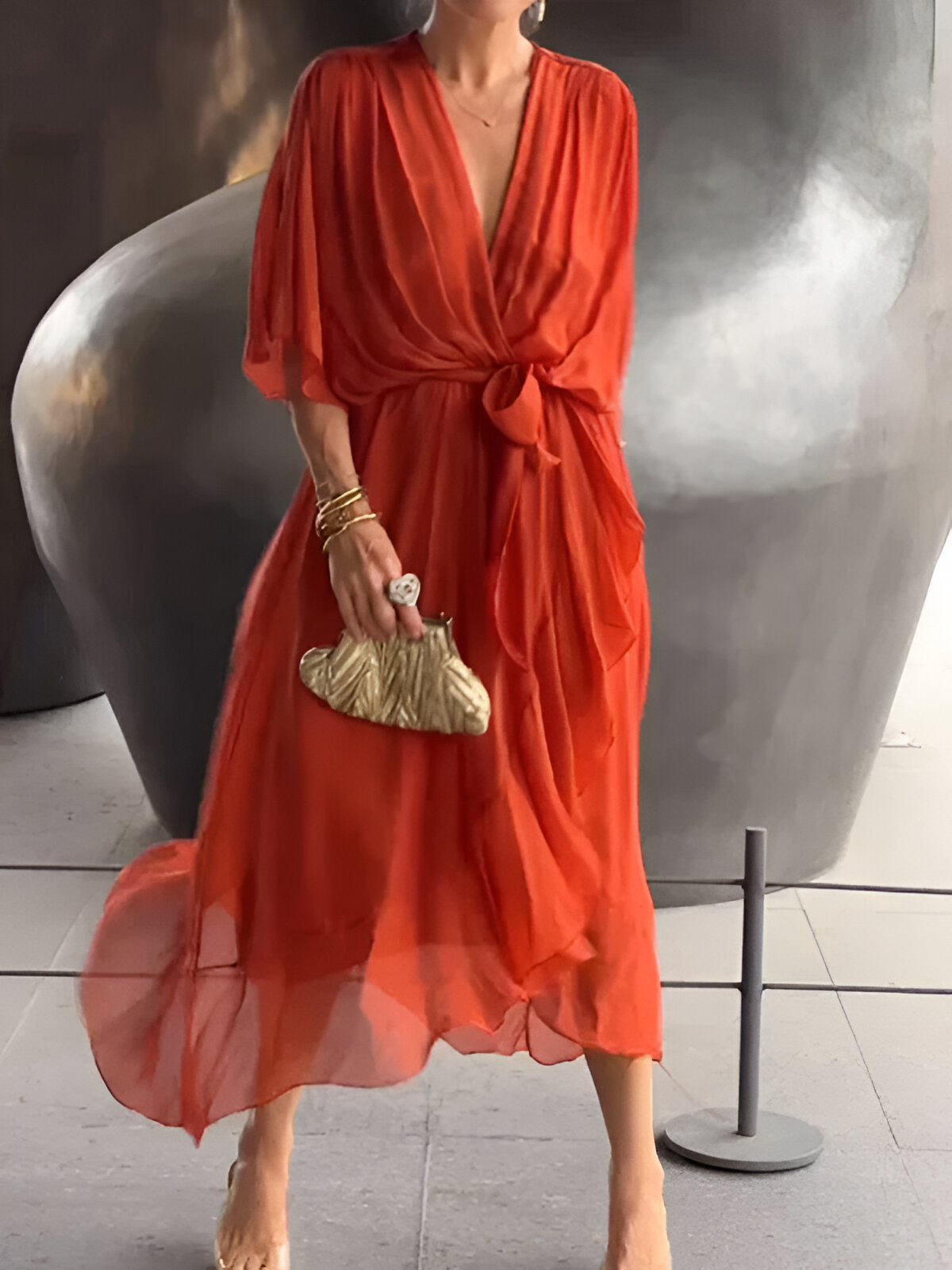 Monica - Rochie din chiffon cu decolteu în V