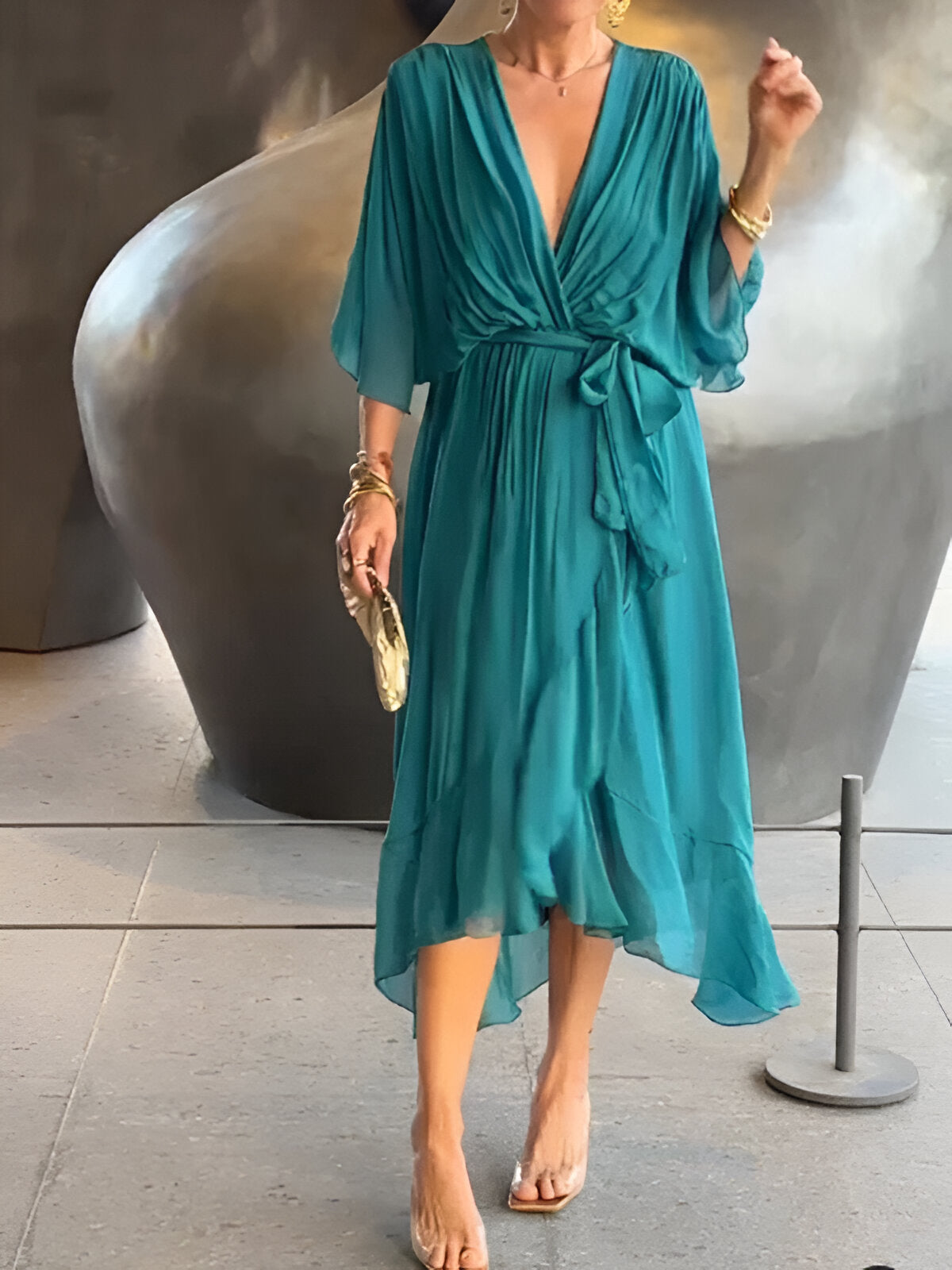 Monica - Rochie din chiffon cu decolteu în V
