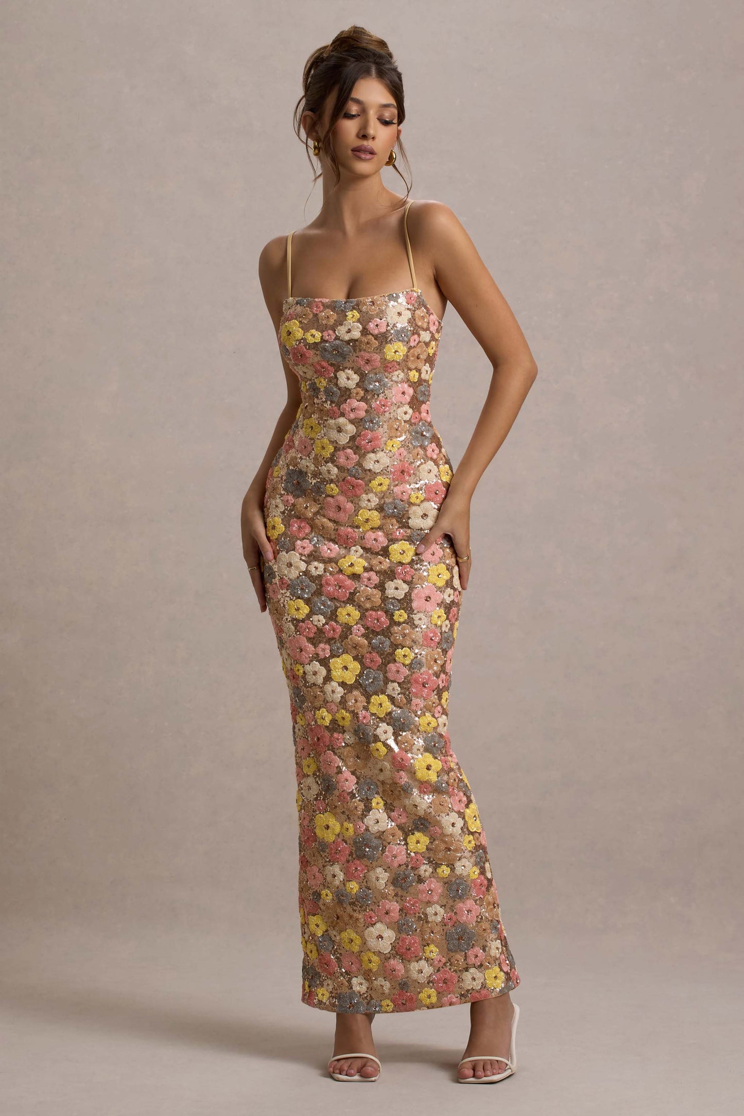 Selviana - Rochie lungă cu paiete florale