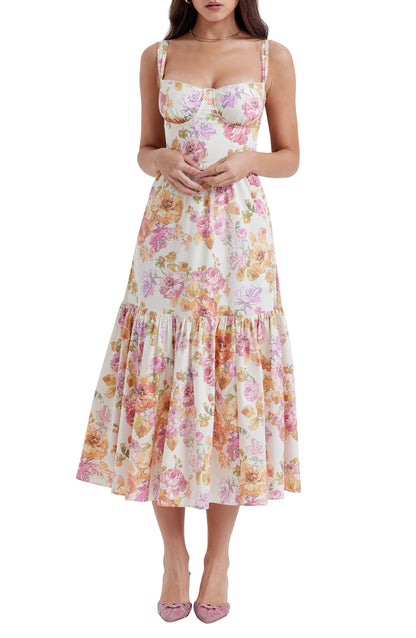 Elia – Rochie Corset de Vară cu Flori din Bumbac Elastic