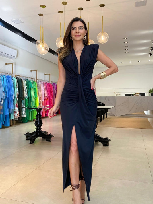 Vivian - Rochie drapată cu fante și decolteu adânc