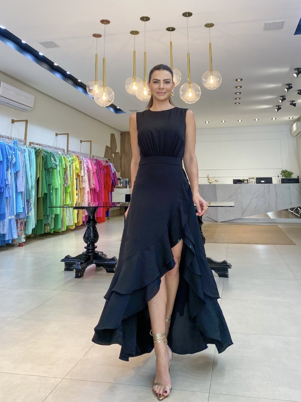 Rachelle - Rochie lungă asimetrică cu volane