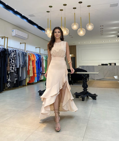 Rachelle - Rochie lungă asimetrică cu volane