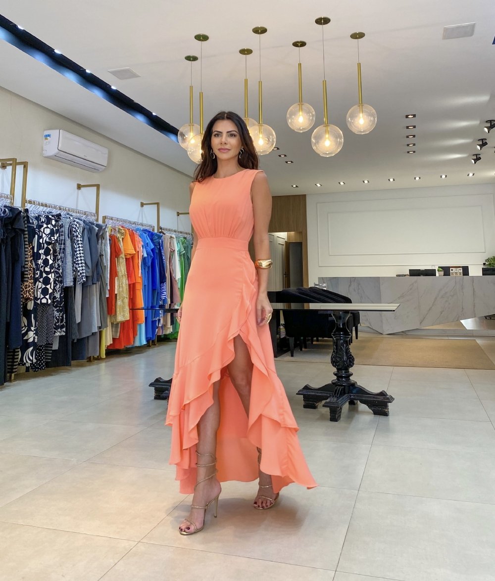 Rachelle - Rochie lungă asimetrică cu volane