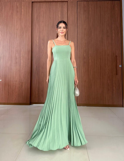 Kimberly - Rochie lungă plisată cu bretele subțiri