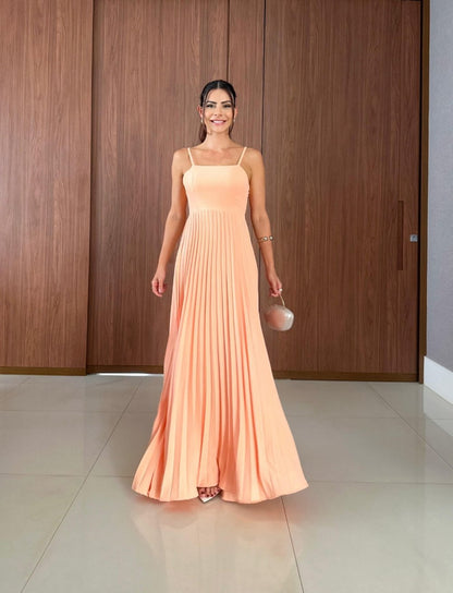 Kimberly - Rochie lungă plisată cu bretele subțiri