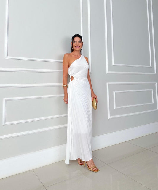 Fanny - Rochie lungă asimetrică pliată cu decupaj