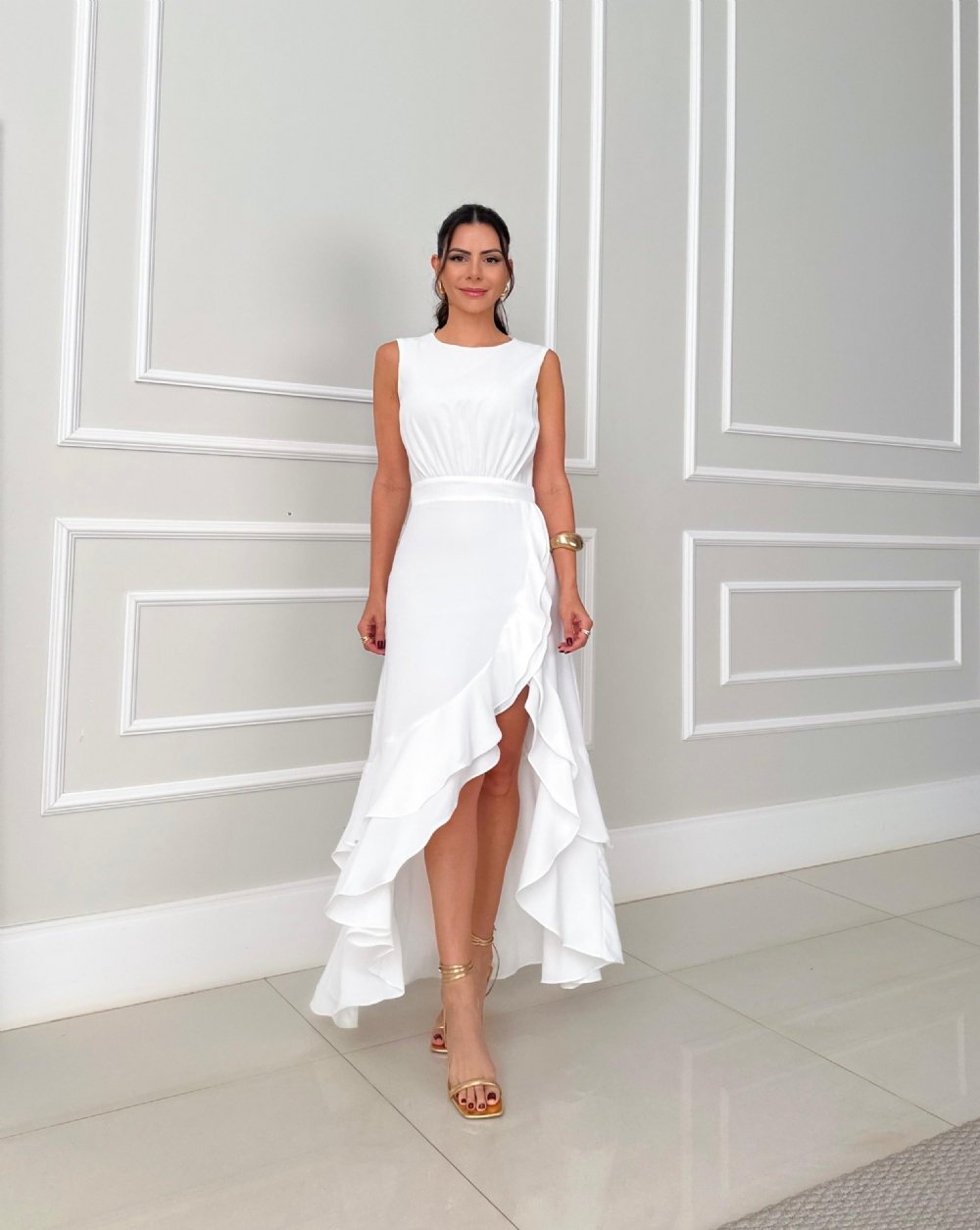 Rachelle - Rochie lungă asimetrică cu volane