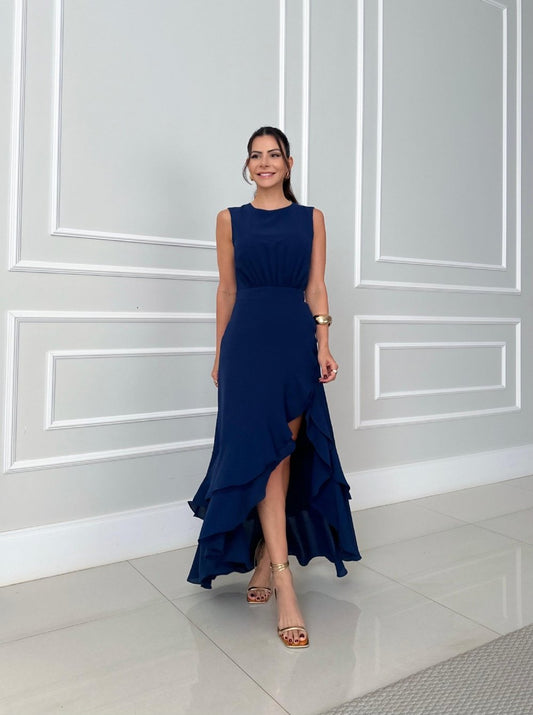 Rachelle - Rochie lungă asimetrică cu volane