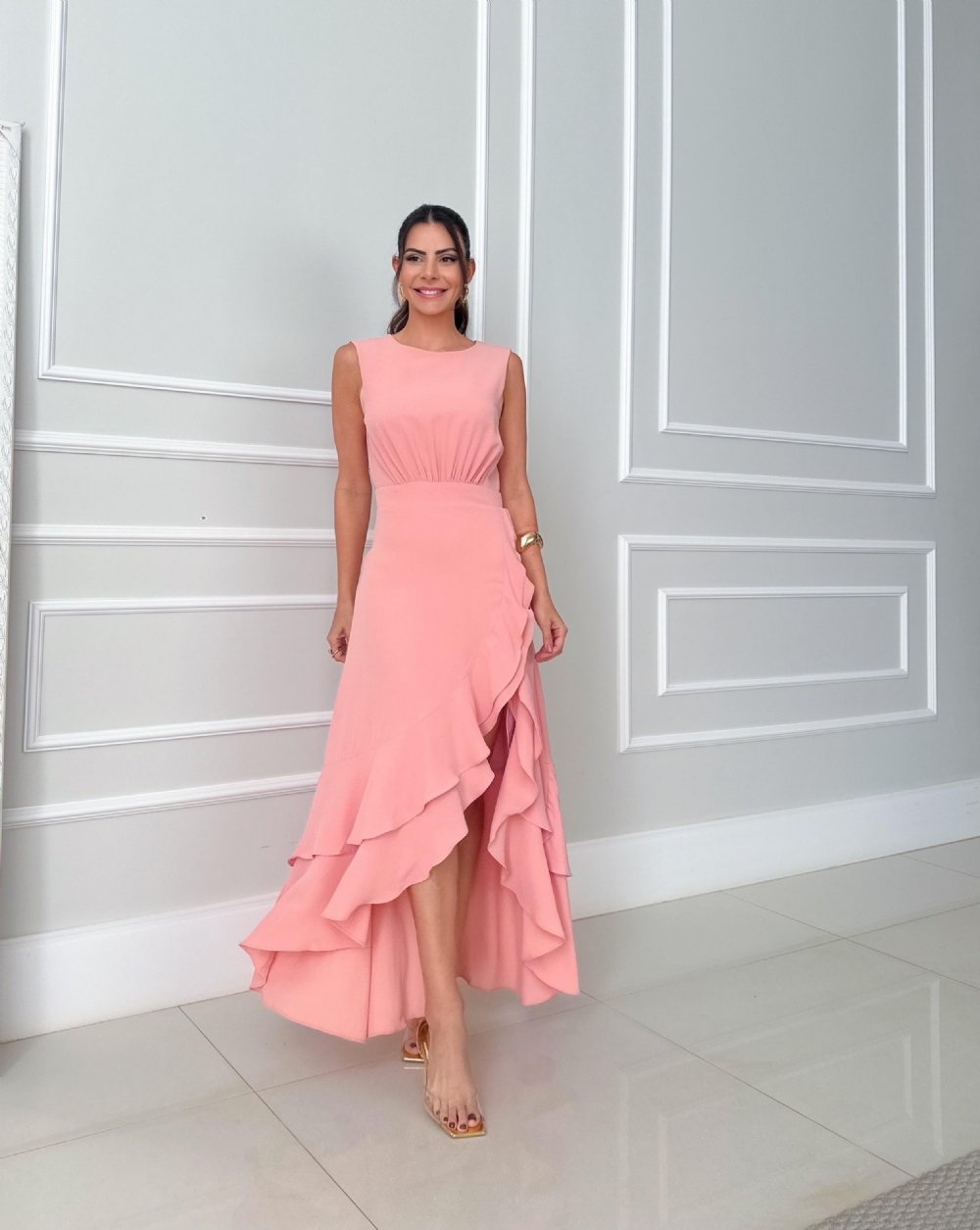 Rachelle - Rochie lungă asimetrică cu volane