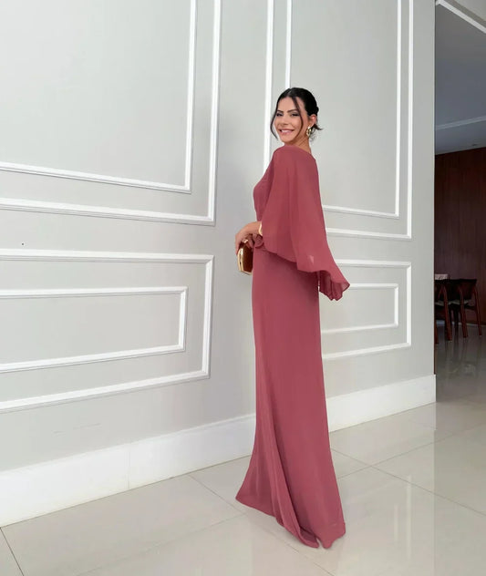 Claire - Rochie lungă cu mâneci din voal elegant