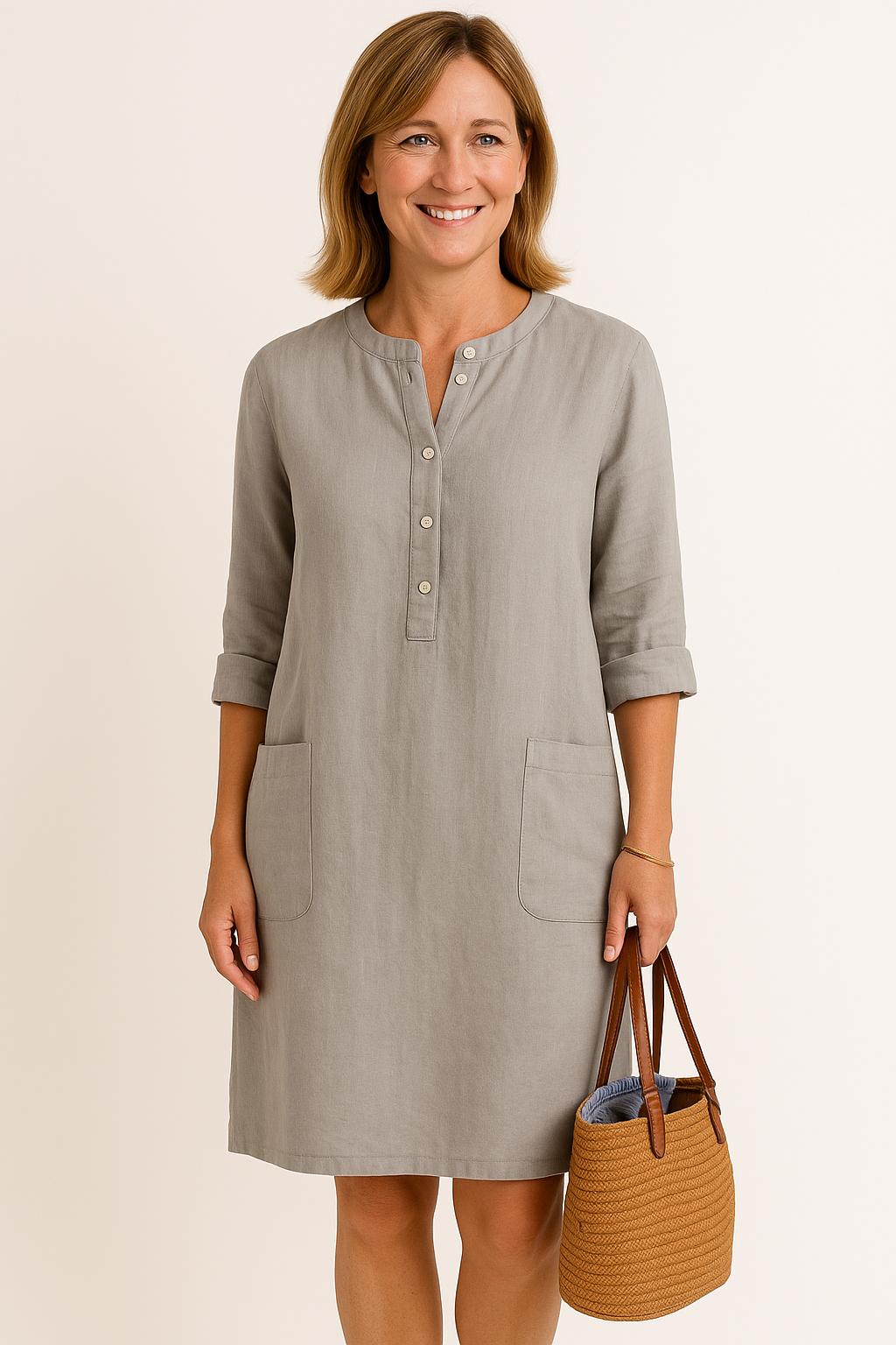 Emilie - Rochie din in cu mâneci lungi