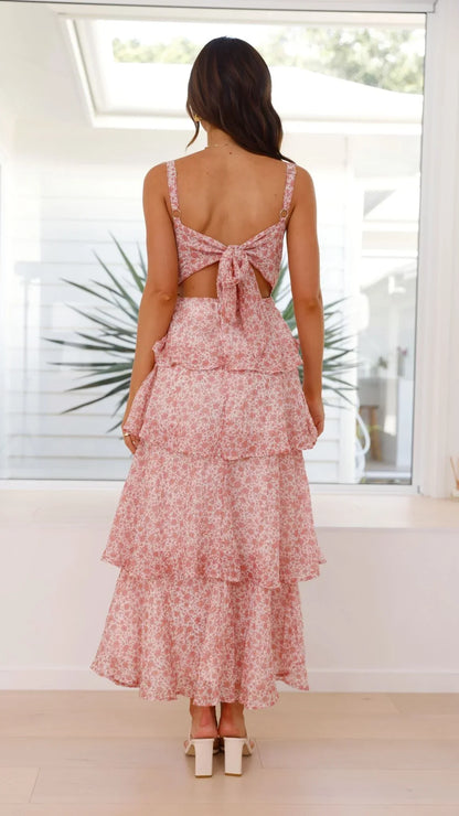 Isadora – Rochie maxi cu flori în nuanță de piersică