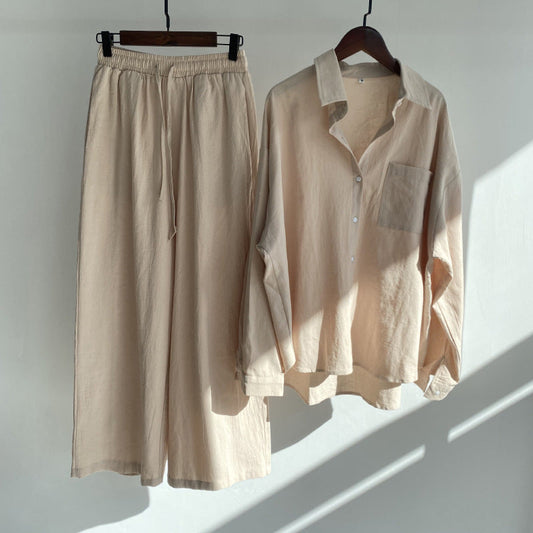 Afrodite | Set 2 piese - Bluză și pantaloni cu picior larg