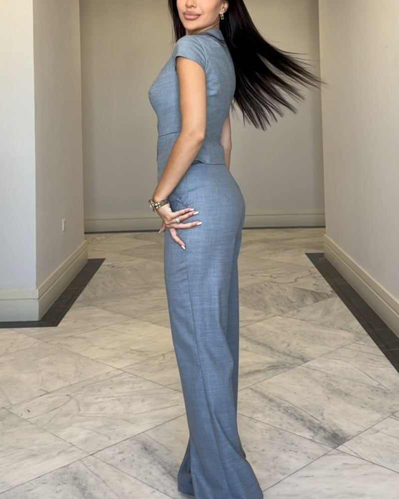 Julie – Set Top cu Decolteu în V și Pantalon Asortat