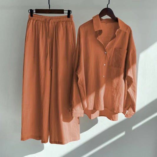 Afrodite | Set 2 piese - Bluză și pantaloni cu picior larg