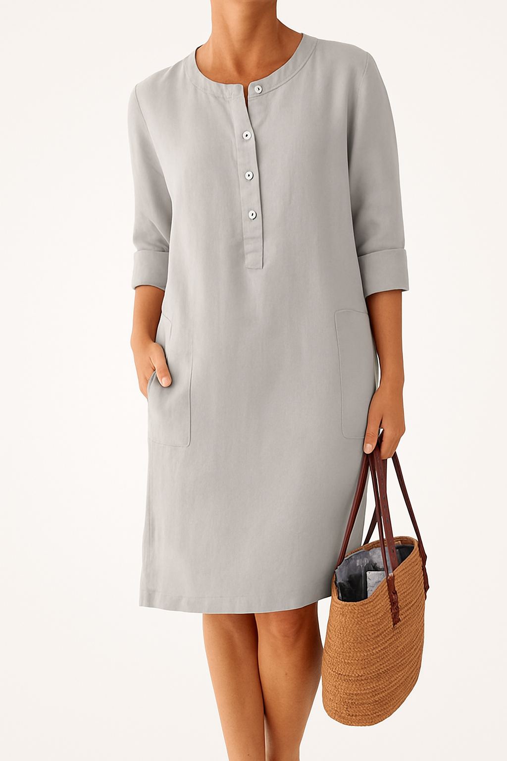 Emilie - Rochie din in cu mâneci lungi