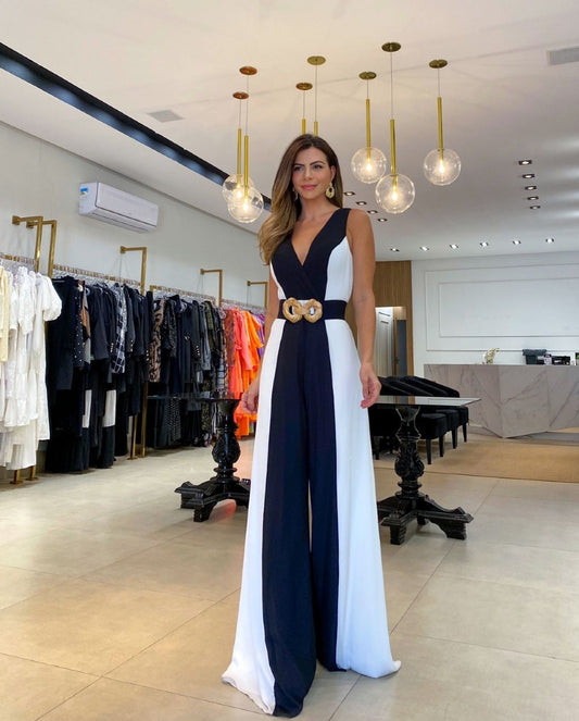 Vicky - Salopetă elegantă bicoloră fără mâneci