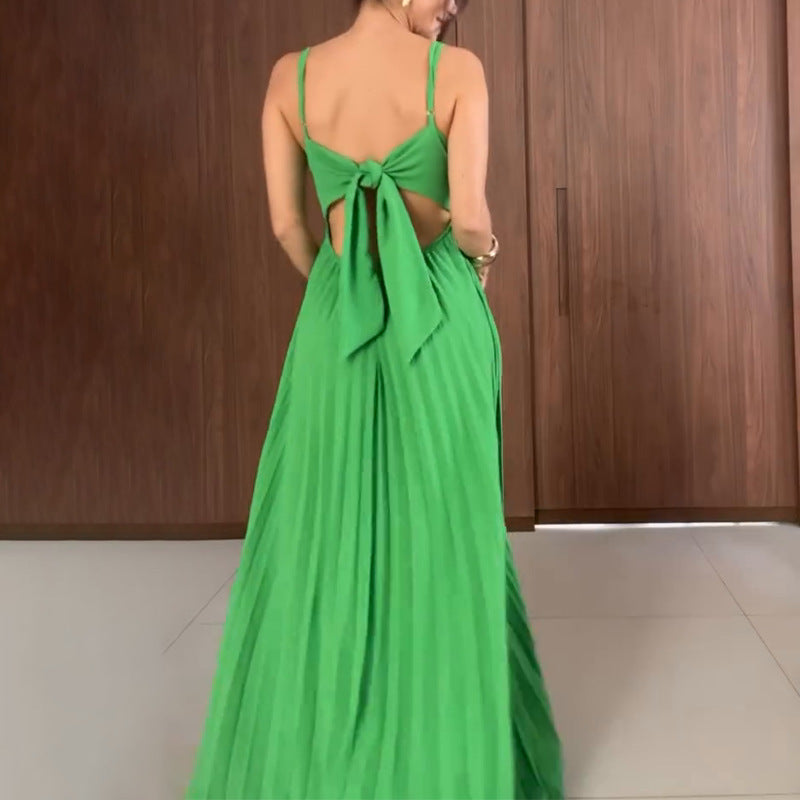 Kimberly - Rochie lungă plisată cu bretele subțiri