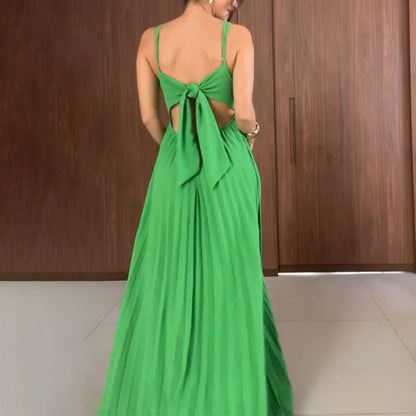 Kimberly - Rochie lungă plisată cu bretele subțiri