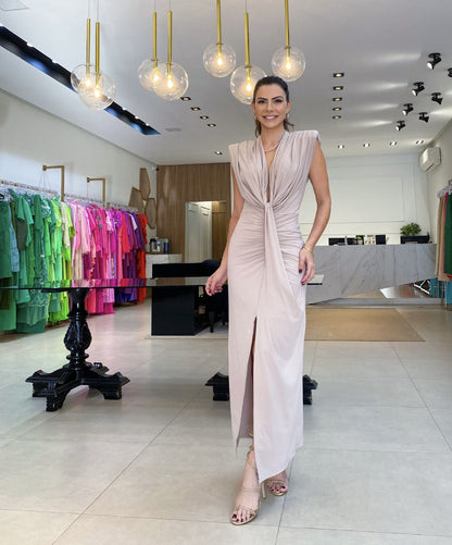 Vivian - Rochie drapată cu fante și decolteu adânc