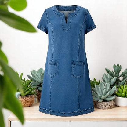 Mégane – Rochie din denim moale cu buzunare frontale