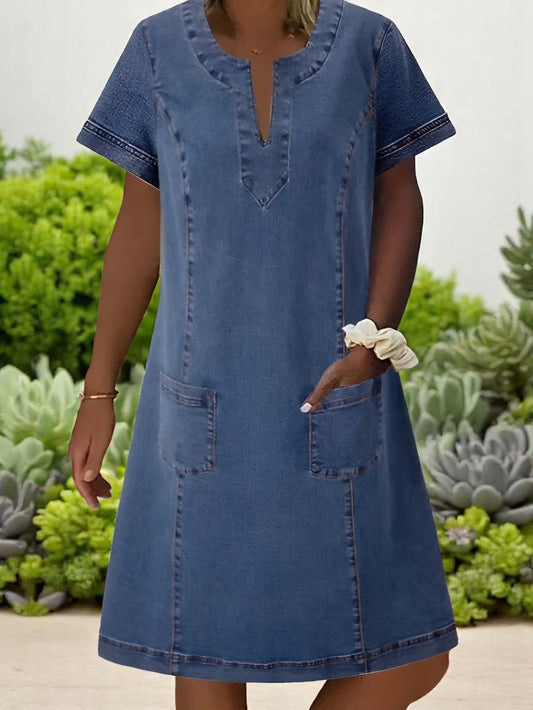 Mégane – Rochie din denim moale cu buzunare frontale