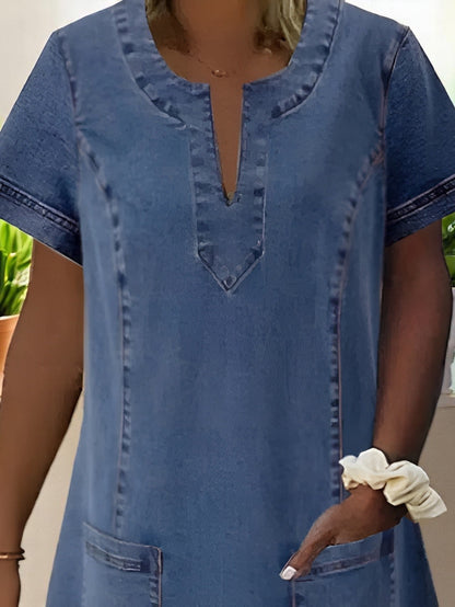 Mégane – Rochie din denim moale cu buzunare frontale